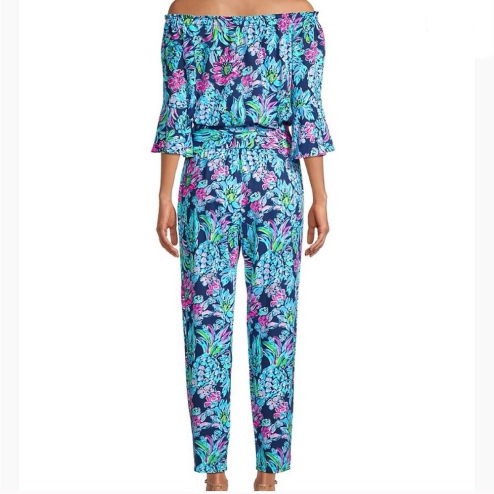 Lilly Pulitzer Navy Floral Off-Shoulder Jumpsuit - Picture 2 of 7